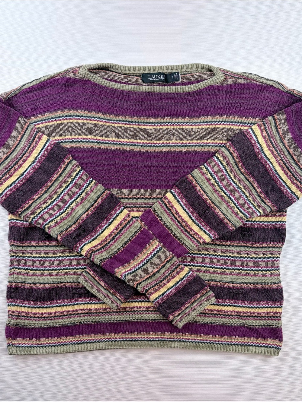 Ralph Lauren Purple Multi-Stripe Crewneck Sweater